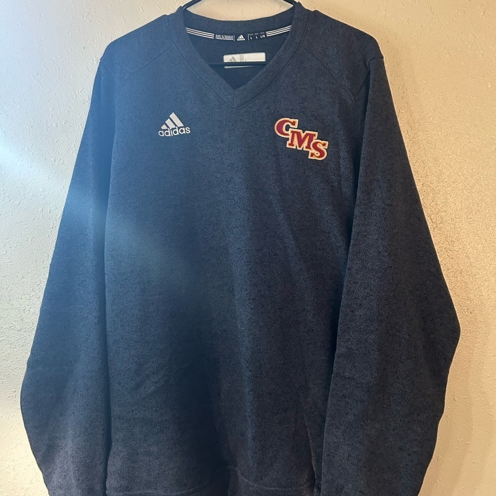 Adidas Men's Dark Blue V-Neck Sweater